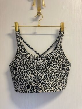 Athleta Black & White Leopard Print Sports Bodysuit Crop Top